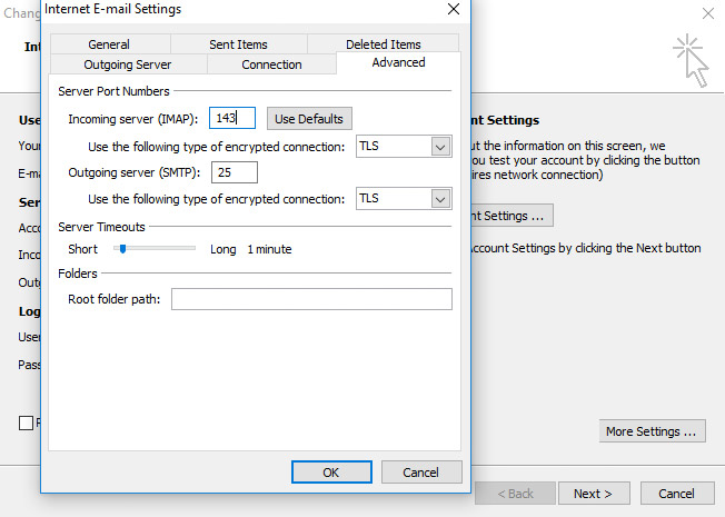 „Microsoft Outlook“ E-mail configuration 