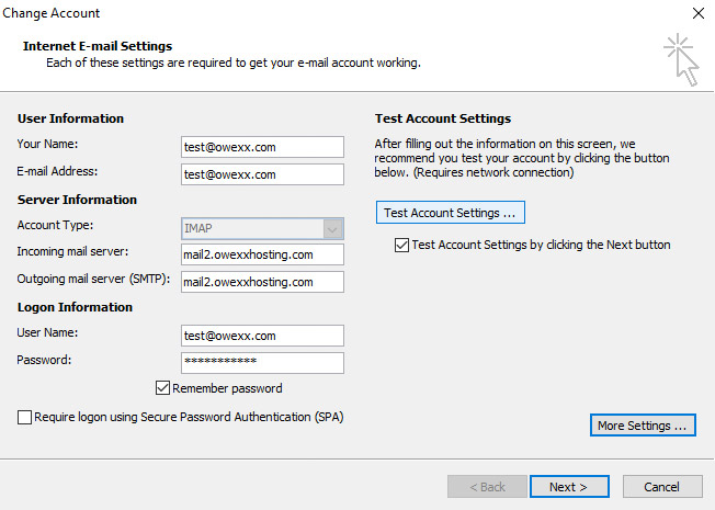 „Microsoft Outlook“ E-mail configuration 