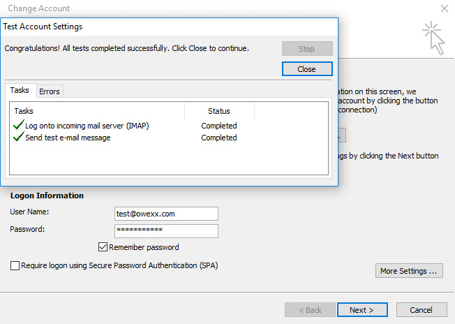 „Microsoft Outlook“ E-mail configuration 